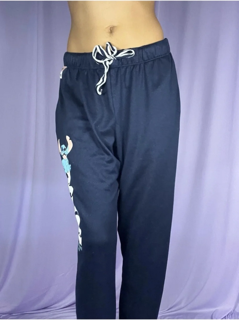 Disney Lilo & Stitch Navy Blue Sweatpant Joggers Womens Size S Experiment 626 - Picture 2 of 11